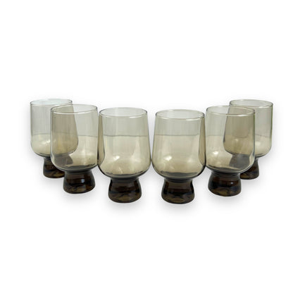 Crown Corning 12cm tall “Regis” Black Smokey Glass Set of 6