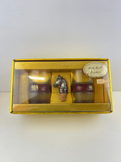 Glass Tumbler & Horse Bottle Stopper Gift Set