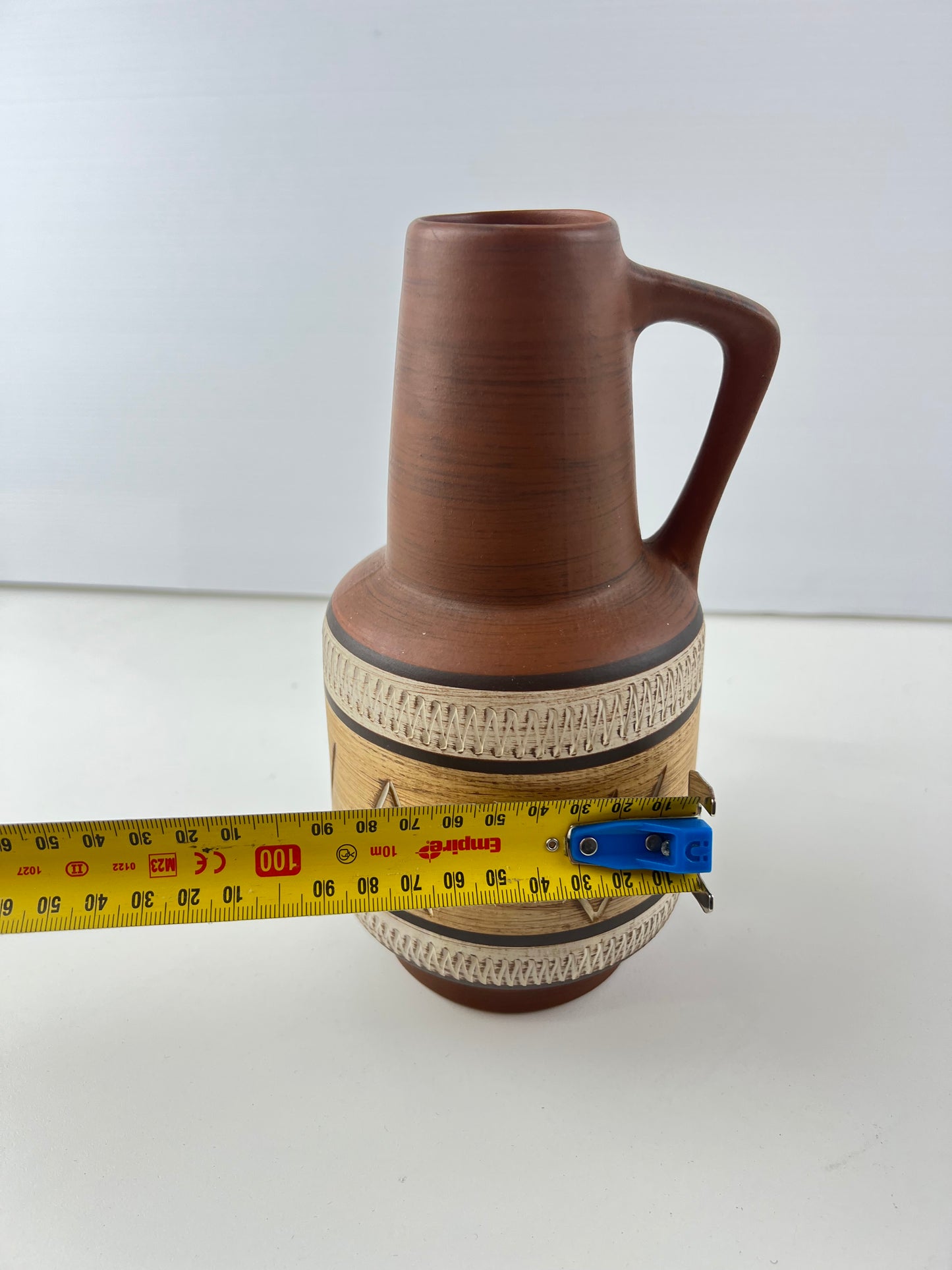 West German Pottery Vase – Brown Patterned with Handle 347/20