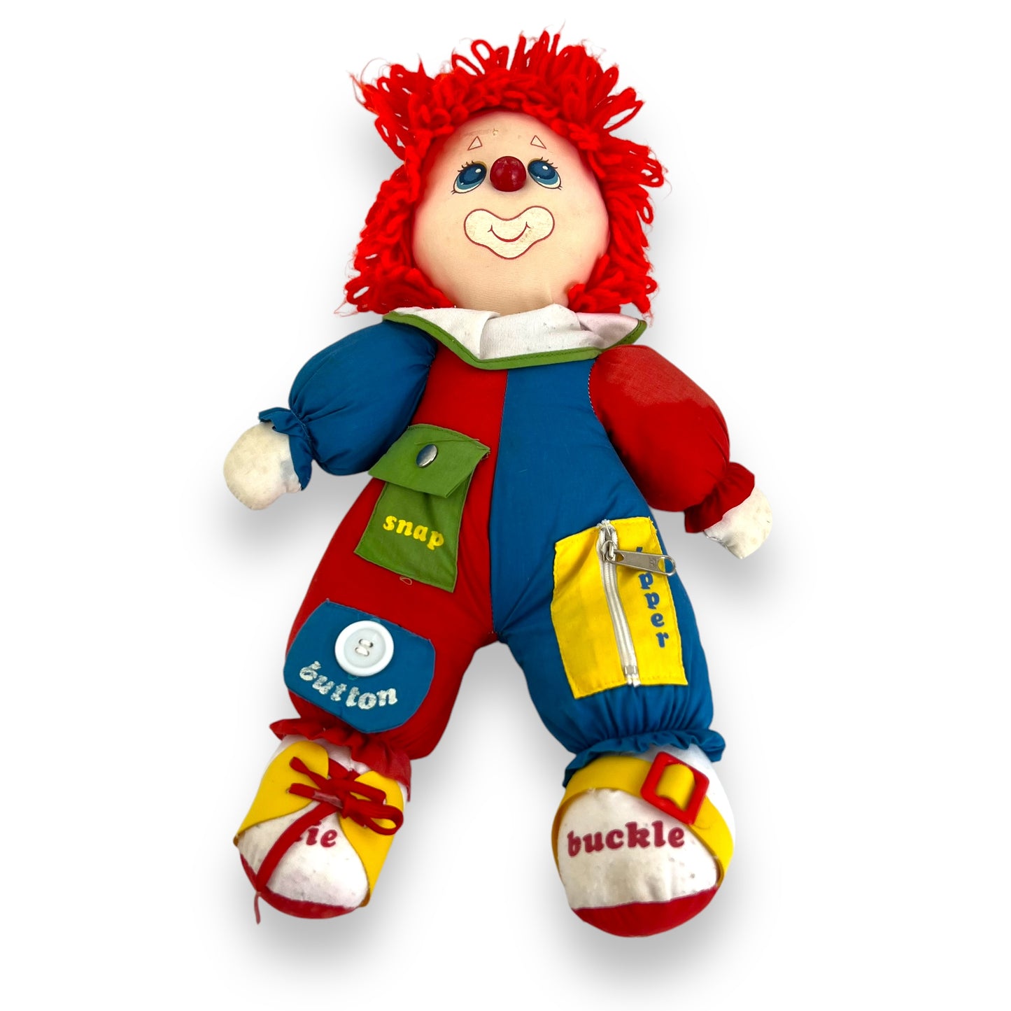 Vintage Amtoy 1983 Clown Learning Plush Doll - Zipper, Tie, Buckle & Snap