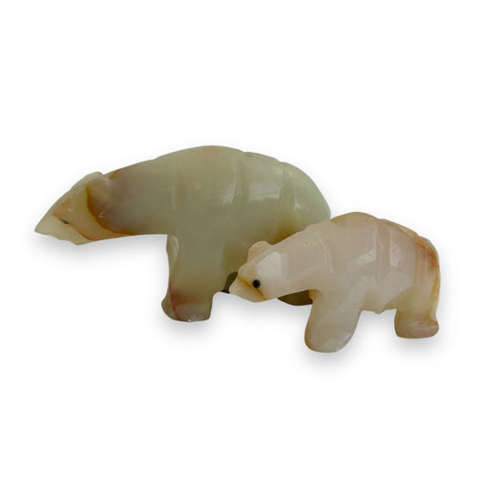 Onyx stone mother bear and cub handcarved statue set