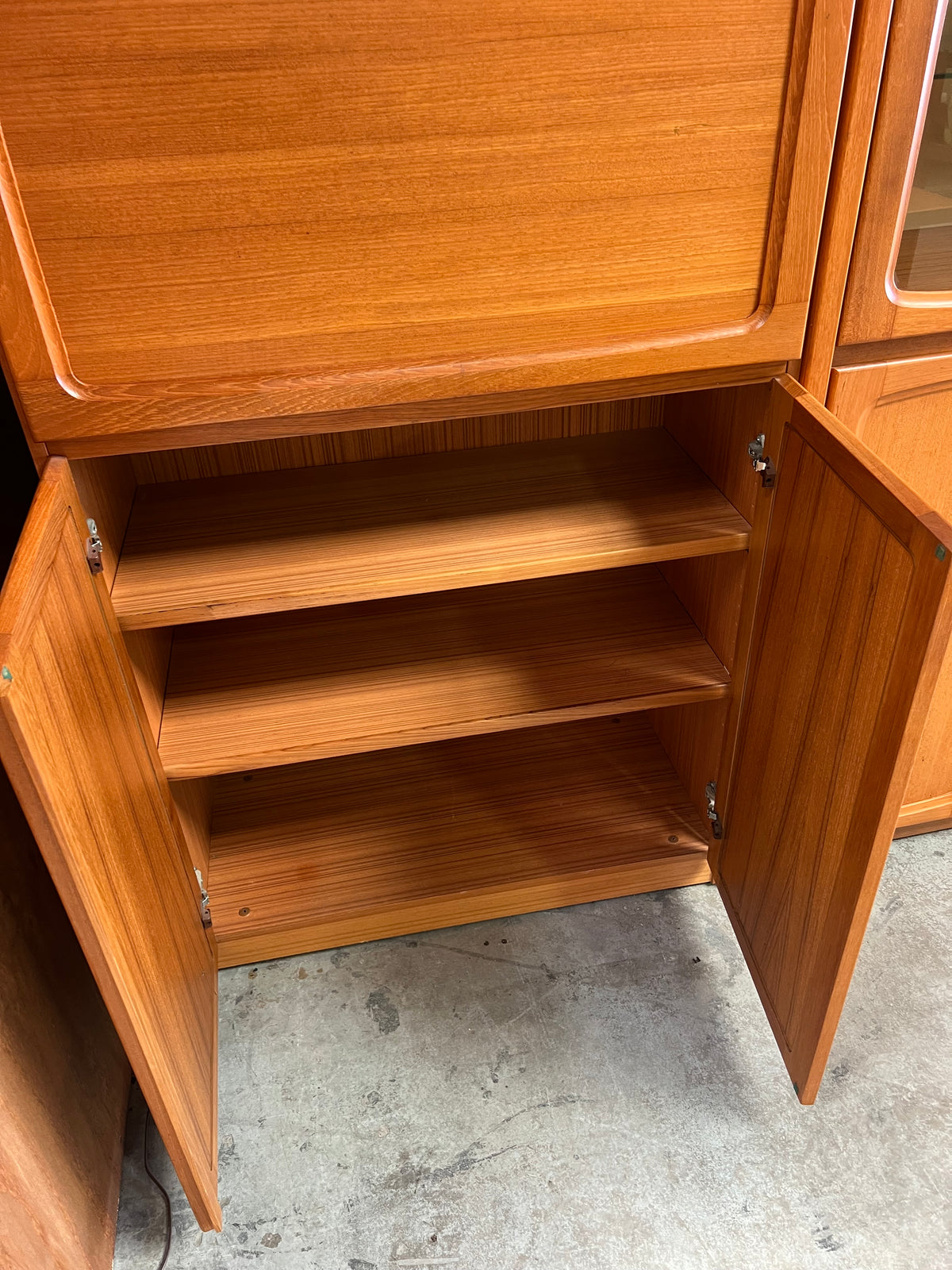 Pair of Vintage Chiswell Mid-Century Timber Display Cabinets with Cocktail Bar