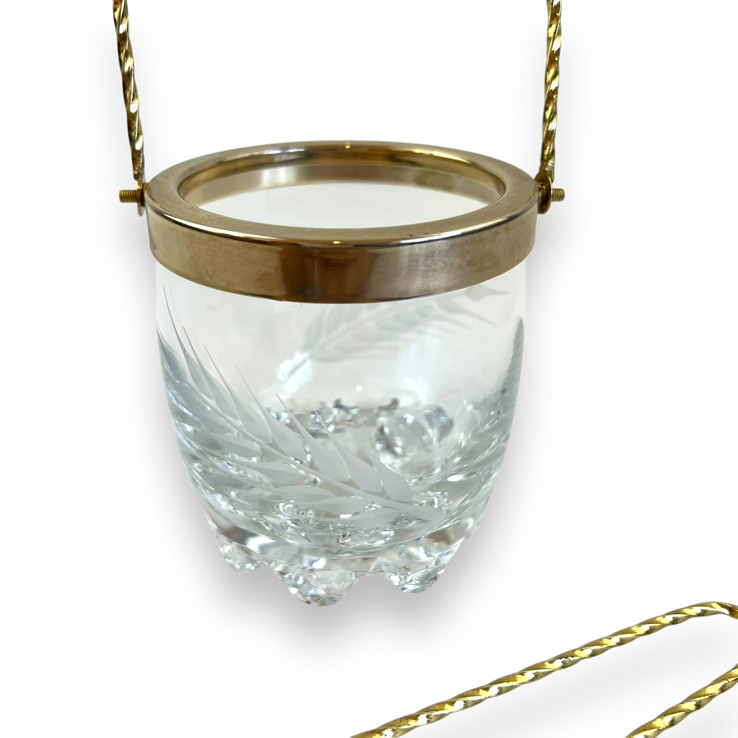 Ice Bucket with Gold Handle & Tongs – Etched Glass Barware