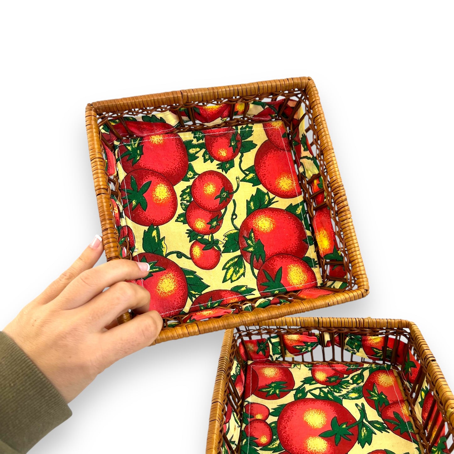 Tomatoes pattern square wicker basket