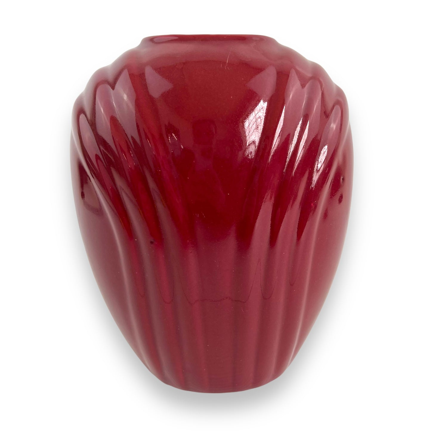 Maroon ribbed 80s ceramic vase