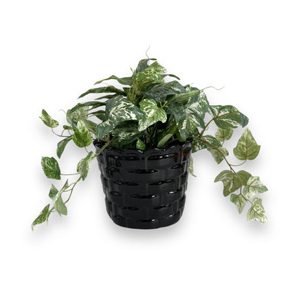 Black Basket Weave Ceramic Plant Pot - Made in Taiwan