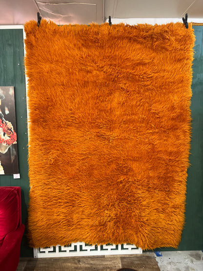 Orange Flokati Wool Rug – Large Shag Pile Statement Rug, Professionally Cleaned