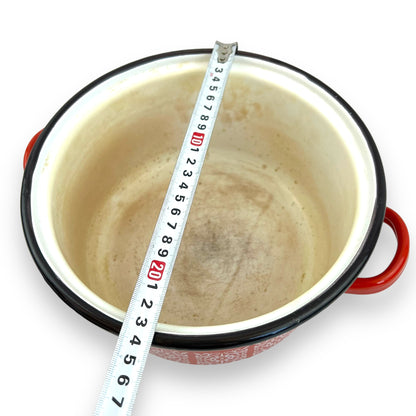 Enamel Double Handle Cooking Pot red, black and white