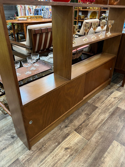 Mid-Century Modern Room Divider Bookcase with Sliding Door Storage