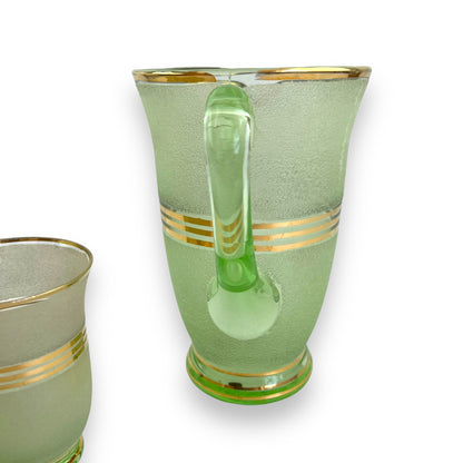 Frosted green glass jug and glass set