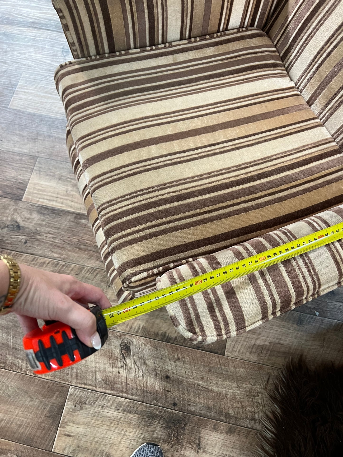 Striped Recliner Armchair with Footrest