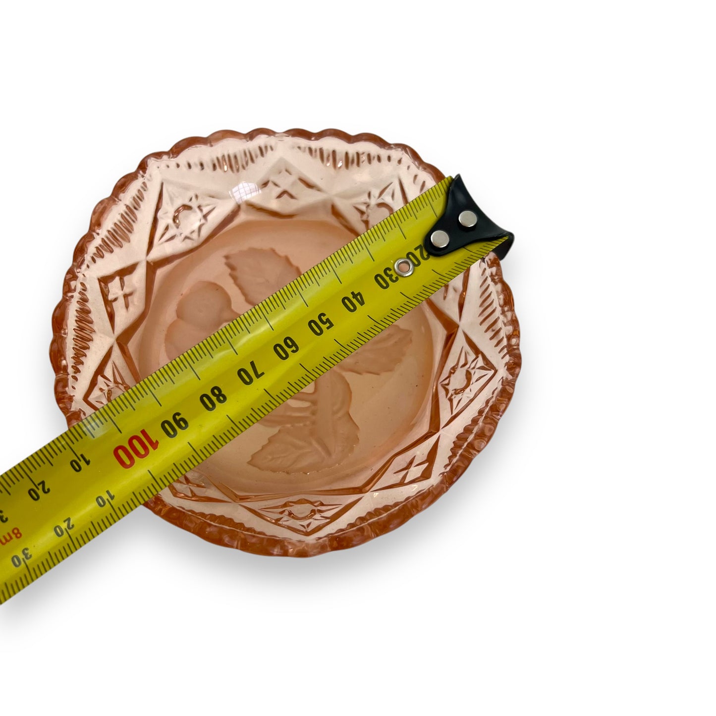 Pink Depression Glass Dish – Etched Cherry Motif Trinket Bowl