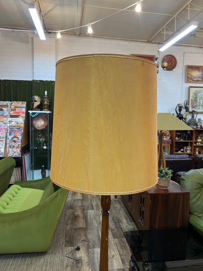 Timber Floor Lamp with Mustard Drum Shade