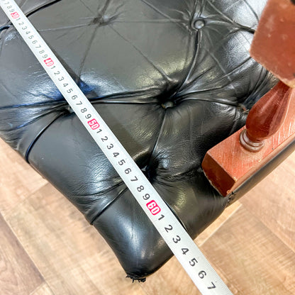 Black Leather & Wood Chesterfield Style Captains Office Chair