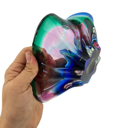 Green,pink & blue art glass dish