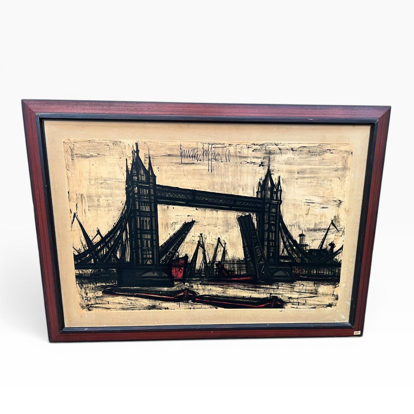Bernard Buffet “Tower Bridge, London” Offset Lithograph | Framed Vintage Artwork