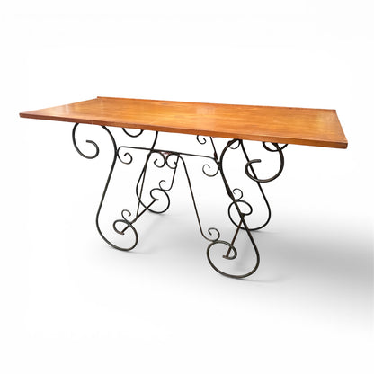 Vintage Timber Bar Table / Kitchen Island / Console Table with Wrought Iron Curly Base
