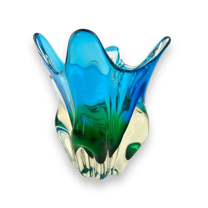 Blue and Green Art Glass handkerchief vase