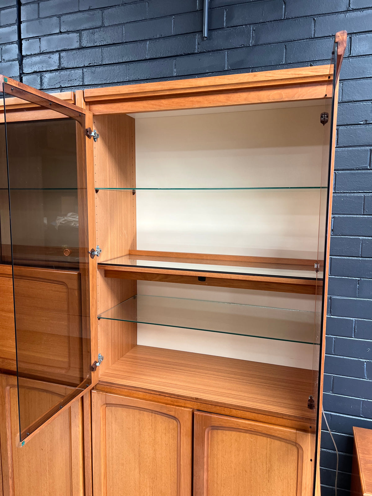 Pair of Vintage Chiswell Mid-Century Timber Display Cabinets with Cocktail Bar