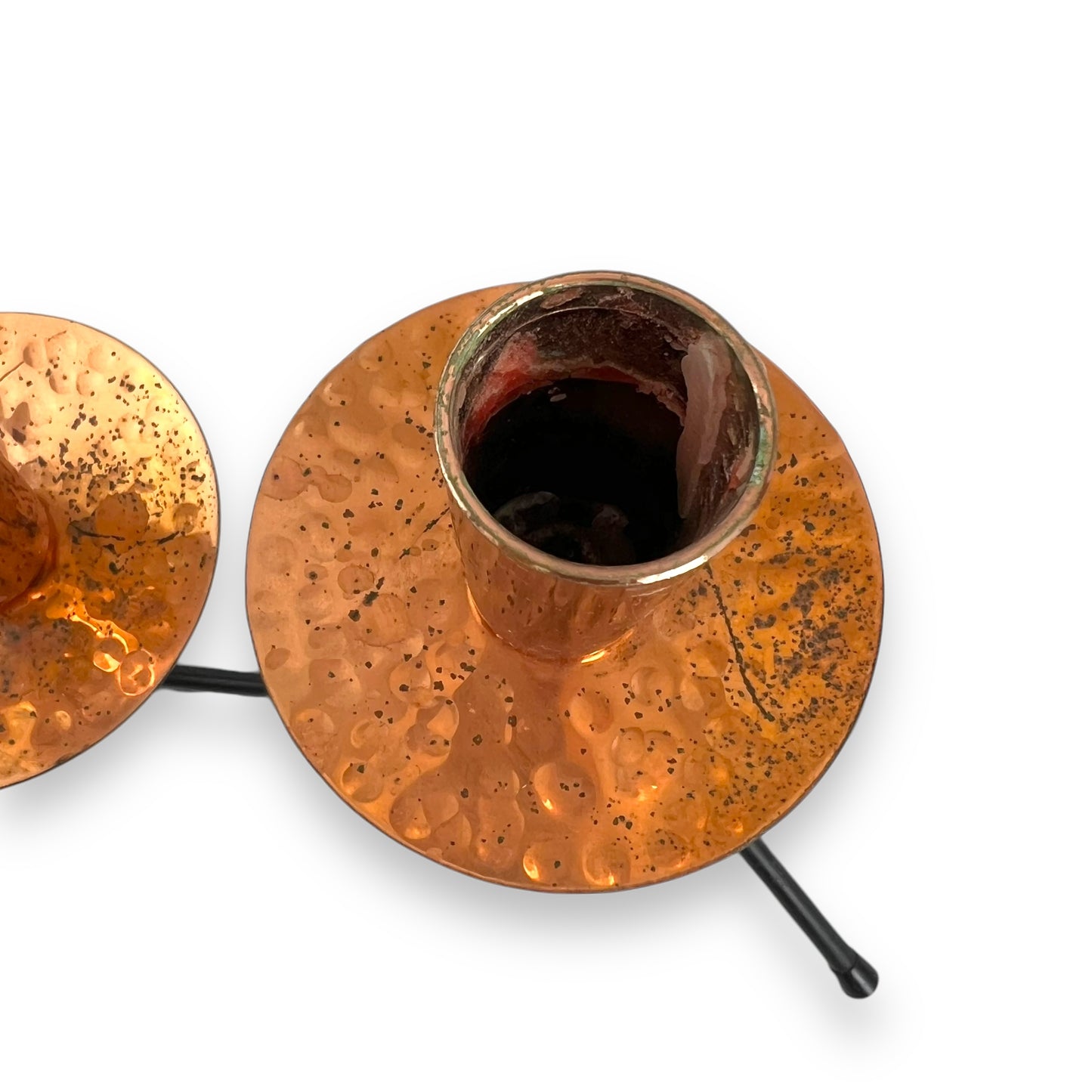 MCM 3-Arm Candle Holder with Copper Detailing | Vintage Metal Candelabra