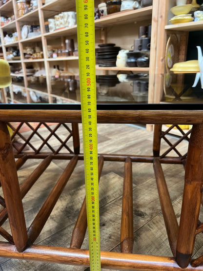 Brown Rattan/Cane Coffee Table with Smoked Glass Top
