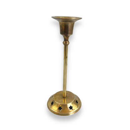 Brass Candlestick Holder with star cut outs around base