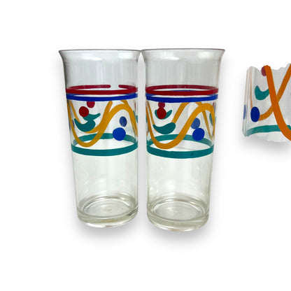 Mutli colour pattern plastic jug & 4 cups