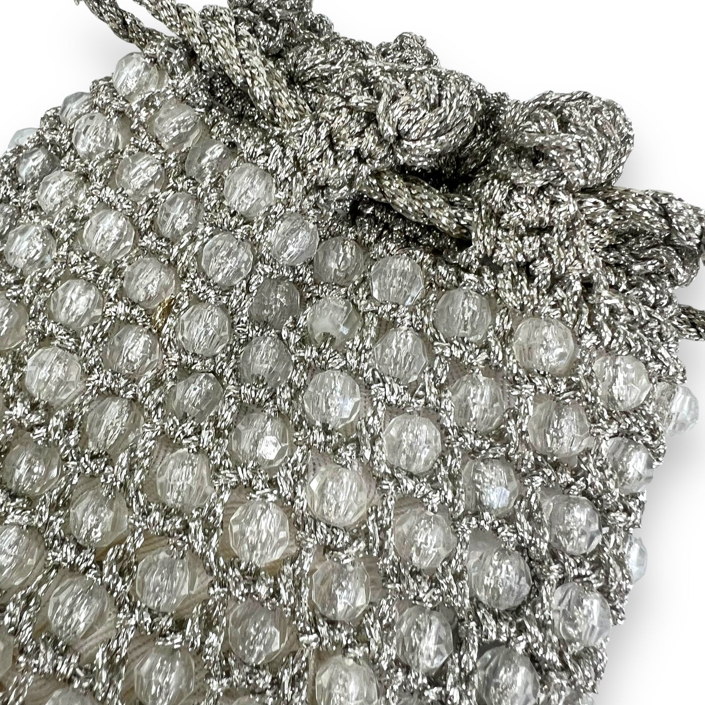 Silver Beaded Knitted evening Bag