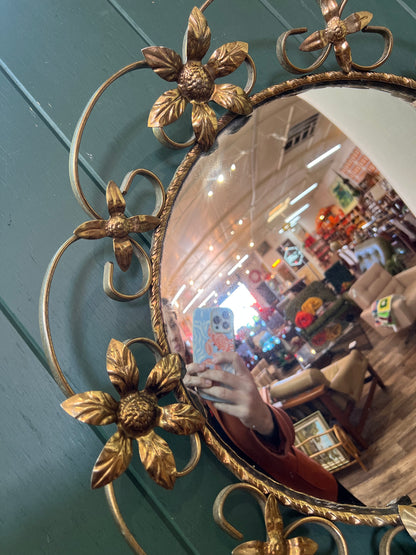 Gold Metal Floral & Vine Convex Wall Mirror – Hollywood Regency