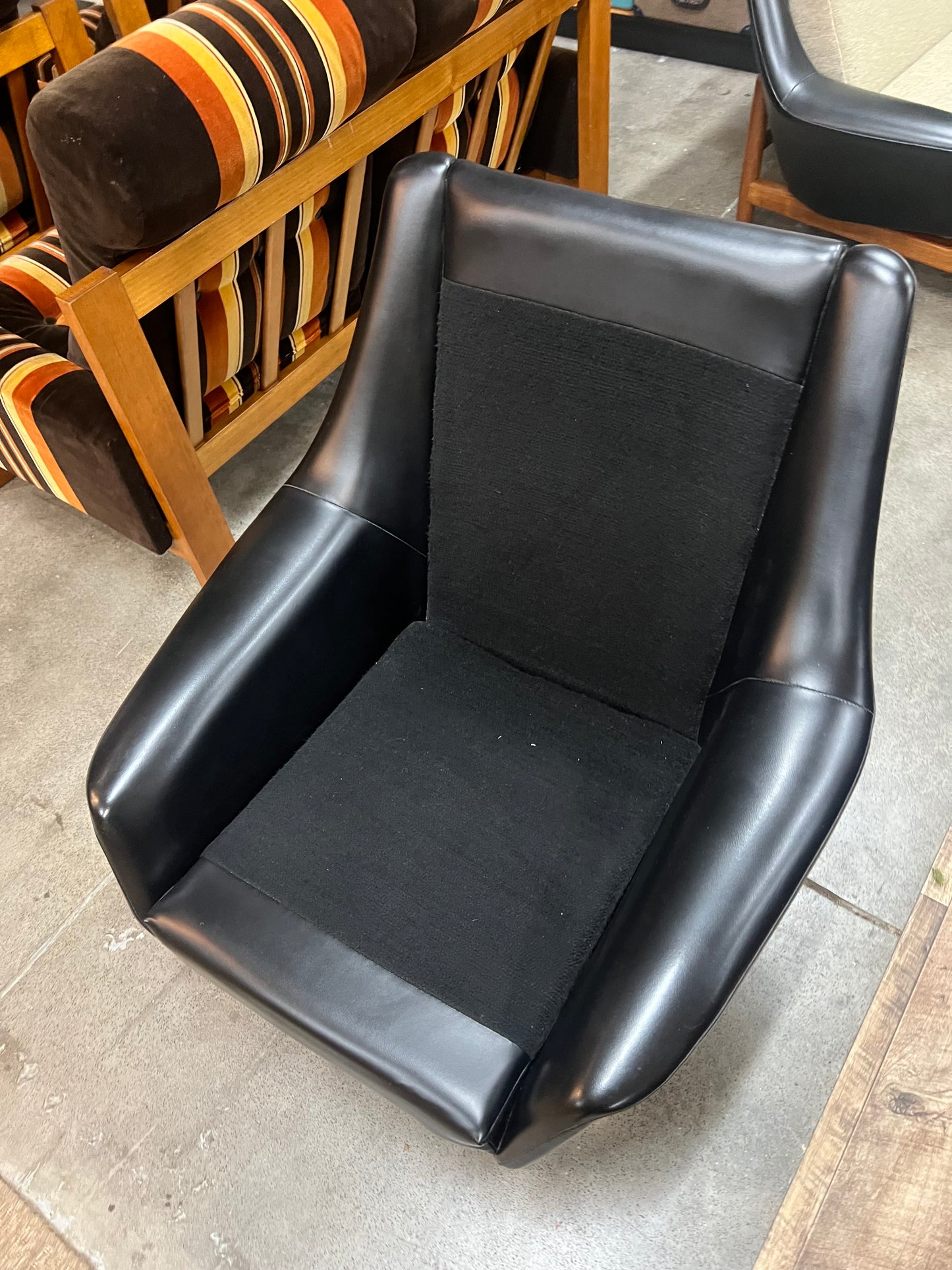 #1 Danish Deluxe Armchair – Black Vinyl & Cream Upholstery
