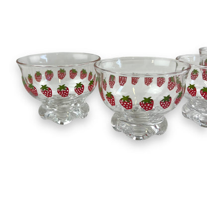 Glass Dessert Cup with strawberry pattern set of 4