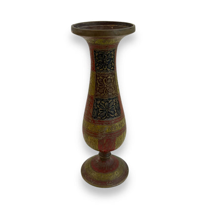 Brass Vase – Multicolored Floral Motif