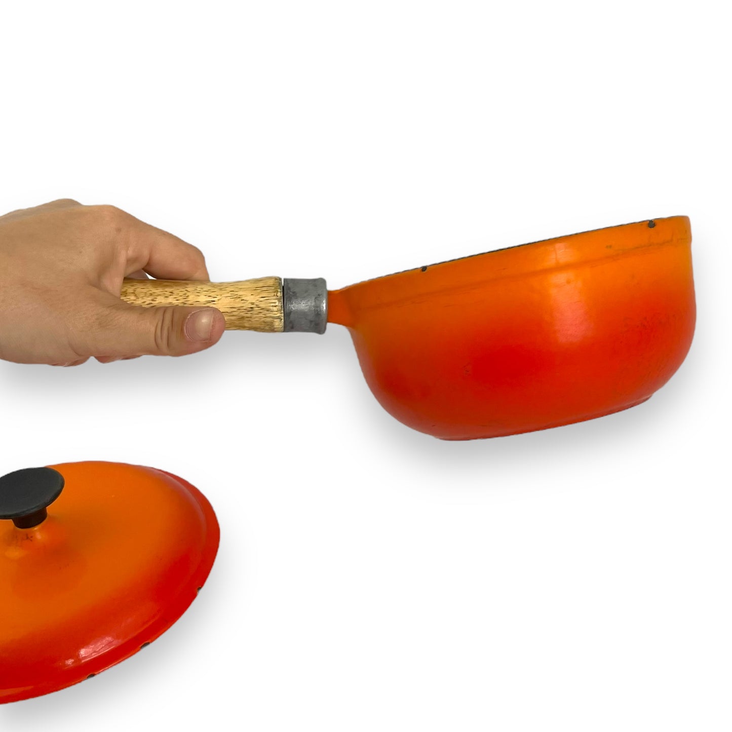 Orange wooden handle Saucepan Pot with Spout