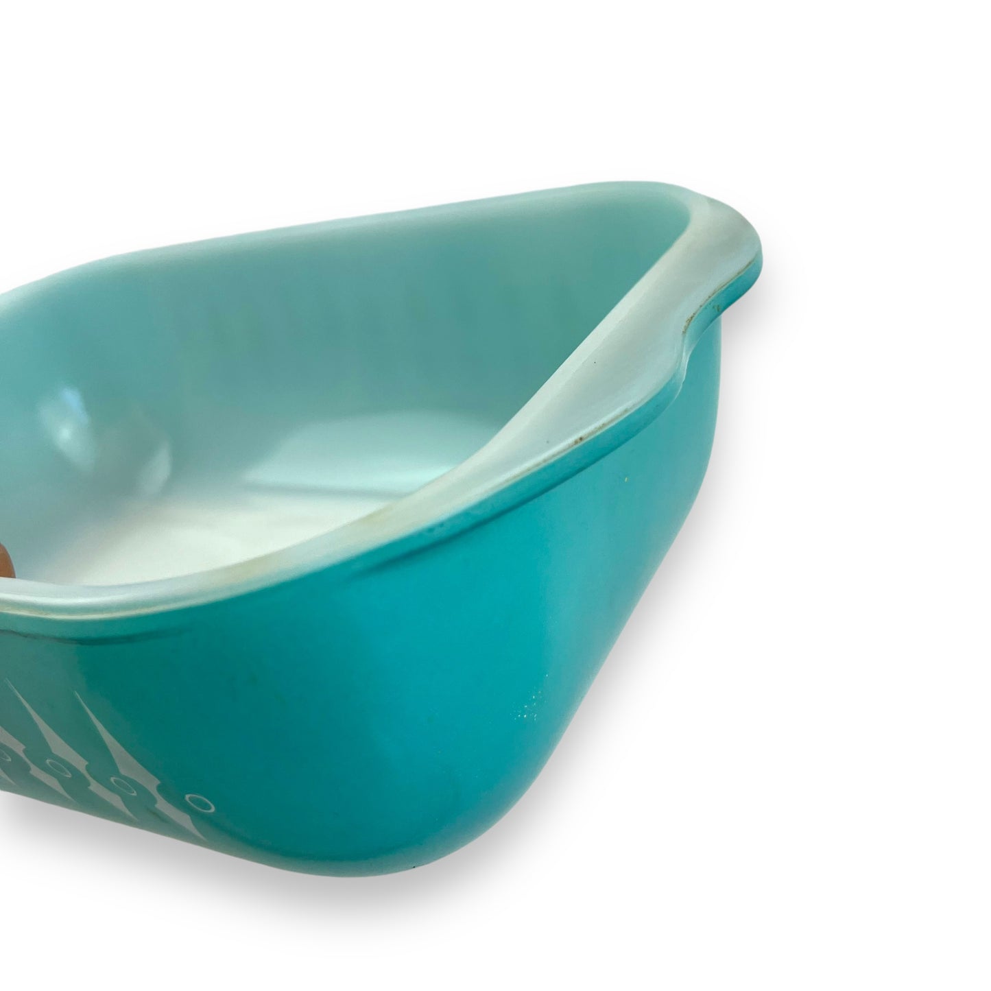Pyrex Australia Turquoise Casserole Dish with Picket Fence Spear Pattern & Clear Glass Lid COB-600
