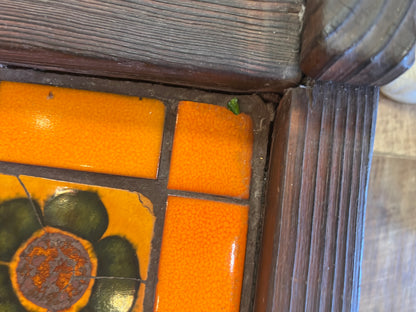 Retro Tile-Top Coffee Table – Orange & Brown Floral Ceramic Tiles