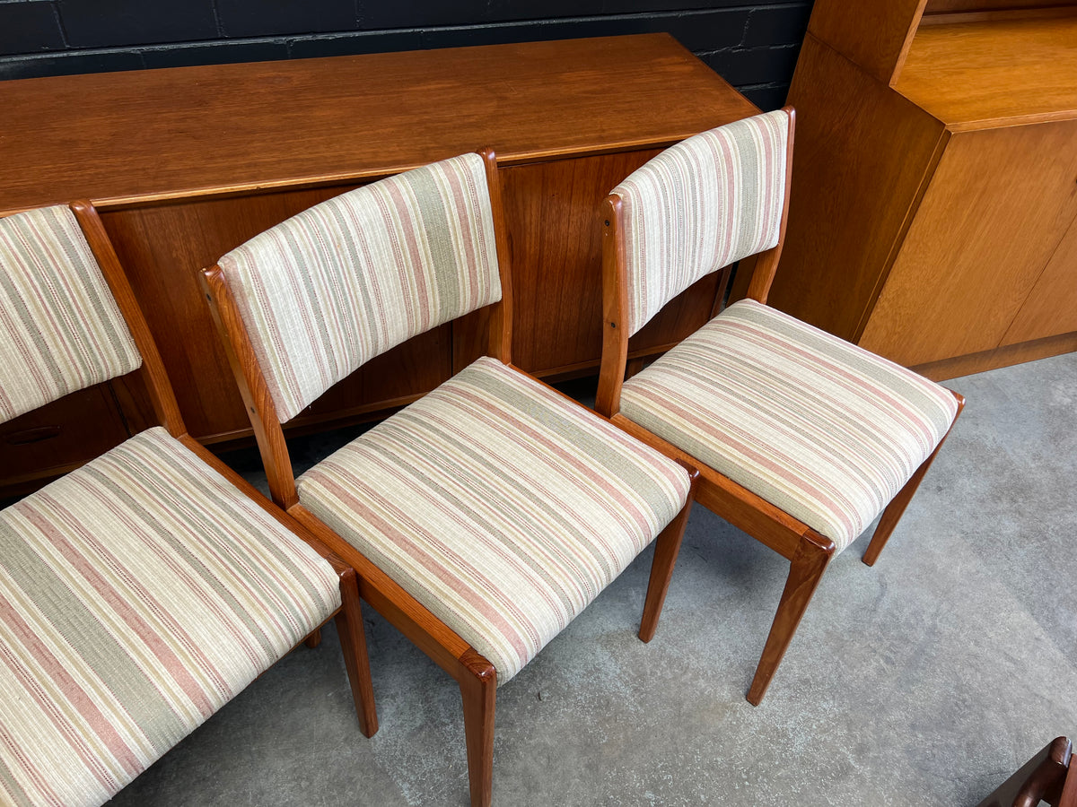 Mid-Century Timber Dining Chairs with Pastel Striped Upholstery – Set of 5
