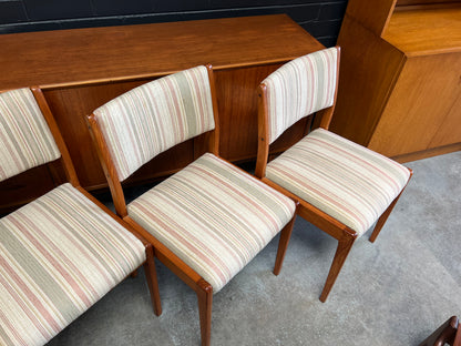 Mid-Century Timber Dining Chairs with Pastel Striped Upholstery – Set of 5