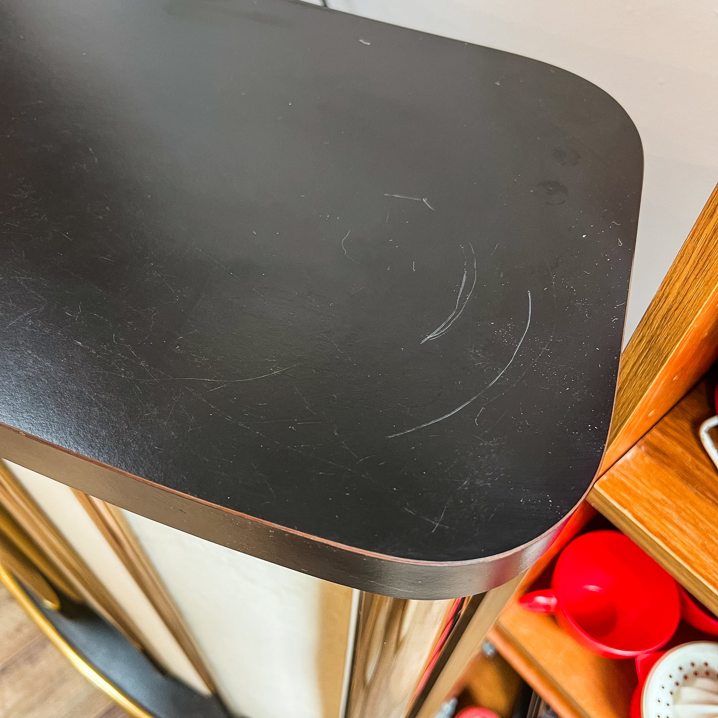 Curved Brass & Black Bar / Console Cabinet