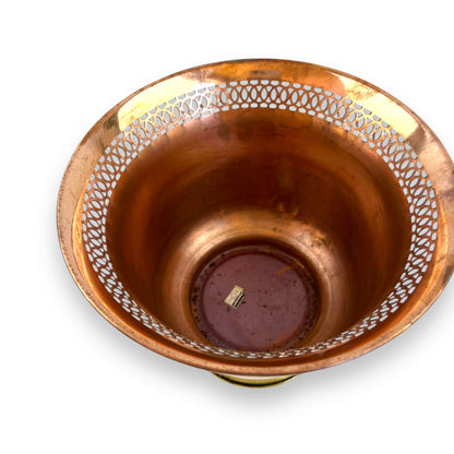 Copper Vase / Plant Pot with Intricate Cutout Design and Brass Base