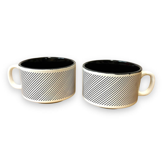 Set of 2 Black Stripe Soup Mugs - Made in Japan