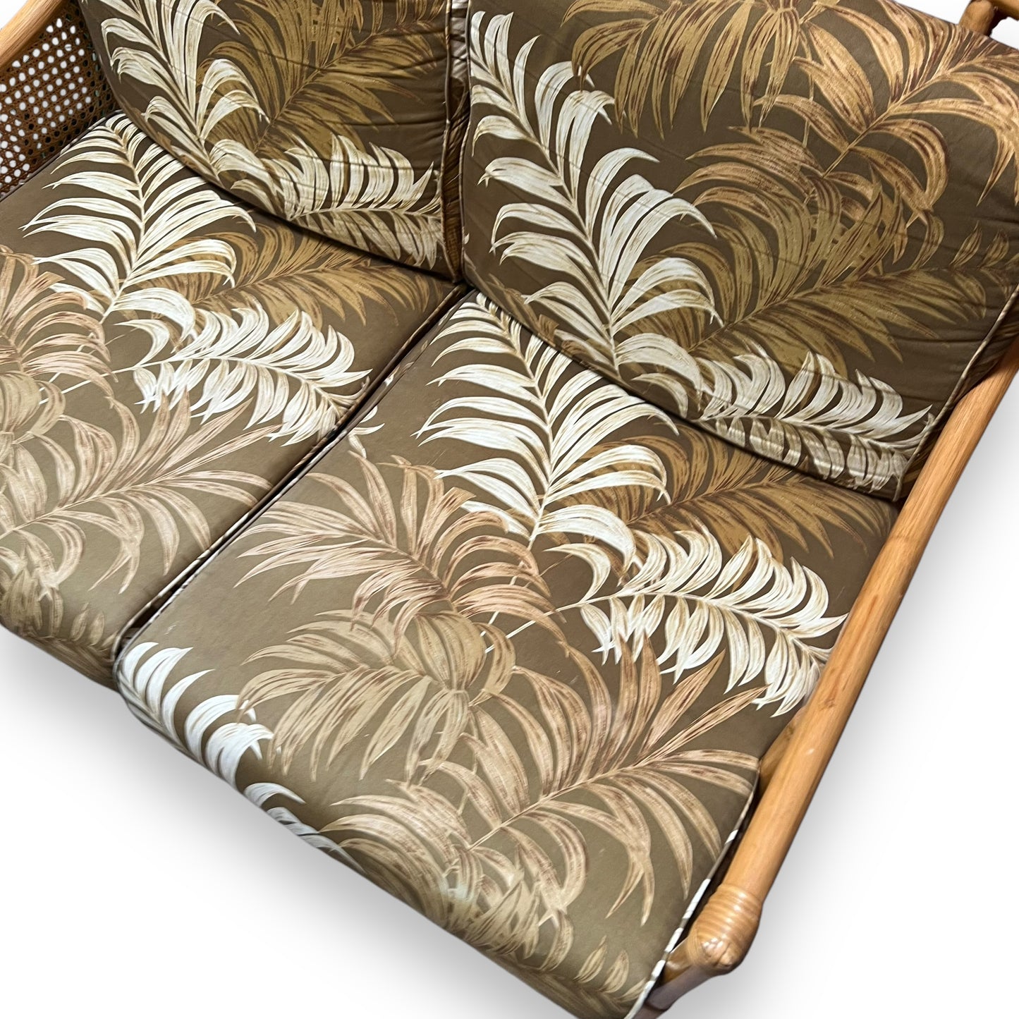 Cane Two Seater Lounge Palm Pattern Upholstery