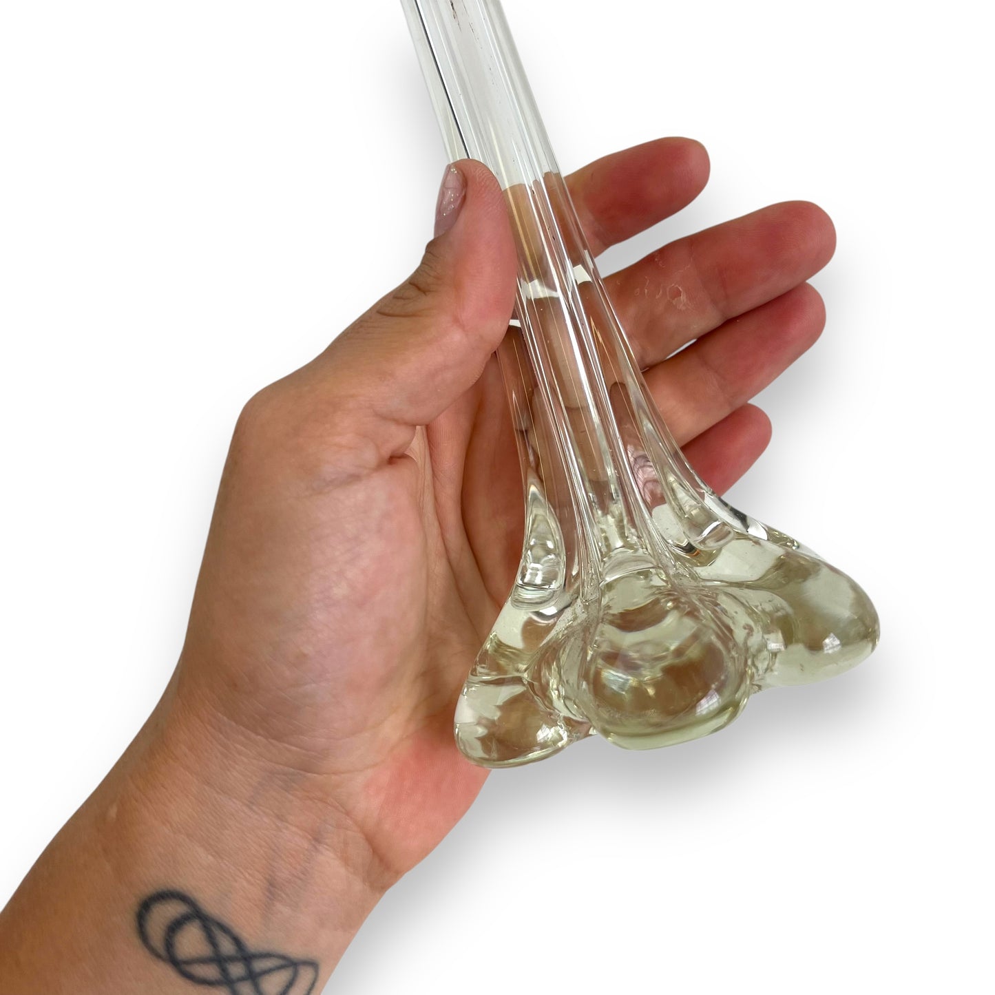 Clear elephant foot skinny glass flower vase