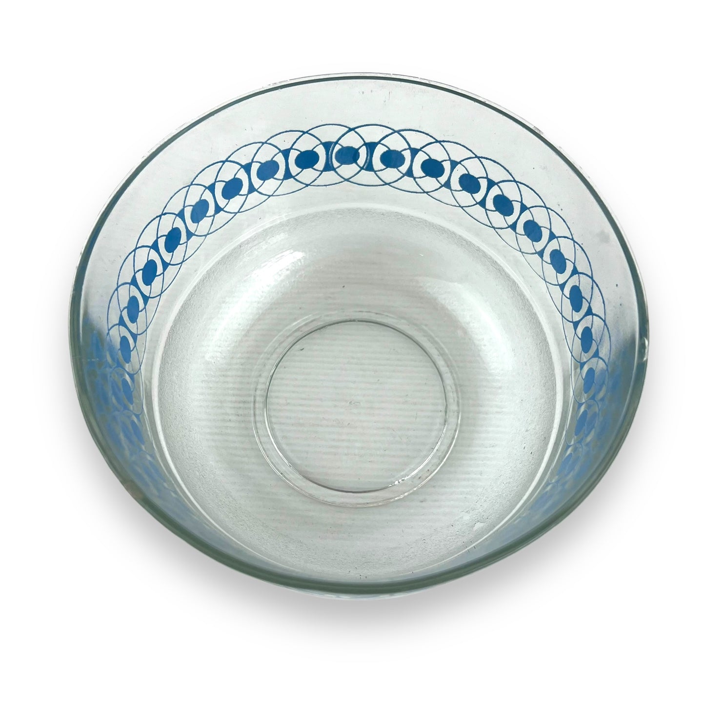 Blue circle patterned clear glass mixing bowl