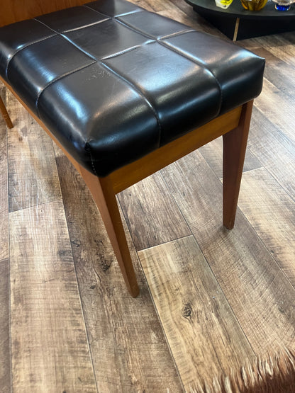 Teak Telephone Bench Seat with Black Vinyl Cushion