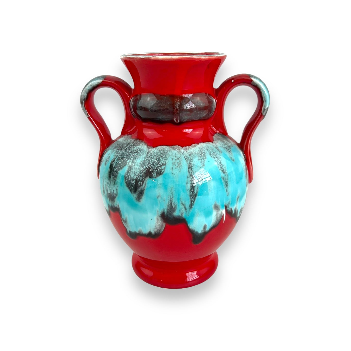 Red & Blue Twin Handle Ceramic Vase