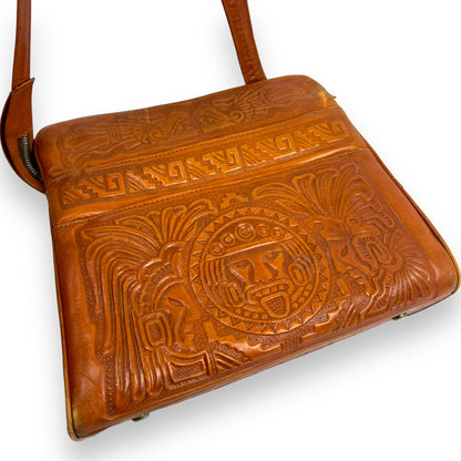 Brown Mexican Leather Bag Hand Tooled With Strap