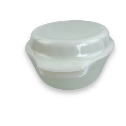Anchor Hocking FireKing White Dish With Blue flower pattern and plain white lid - Made in USA
