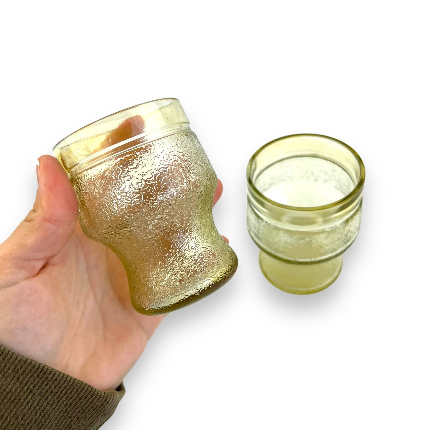 Yellow textured glass set of 2