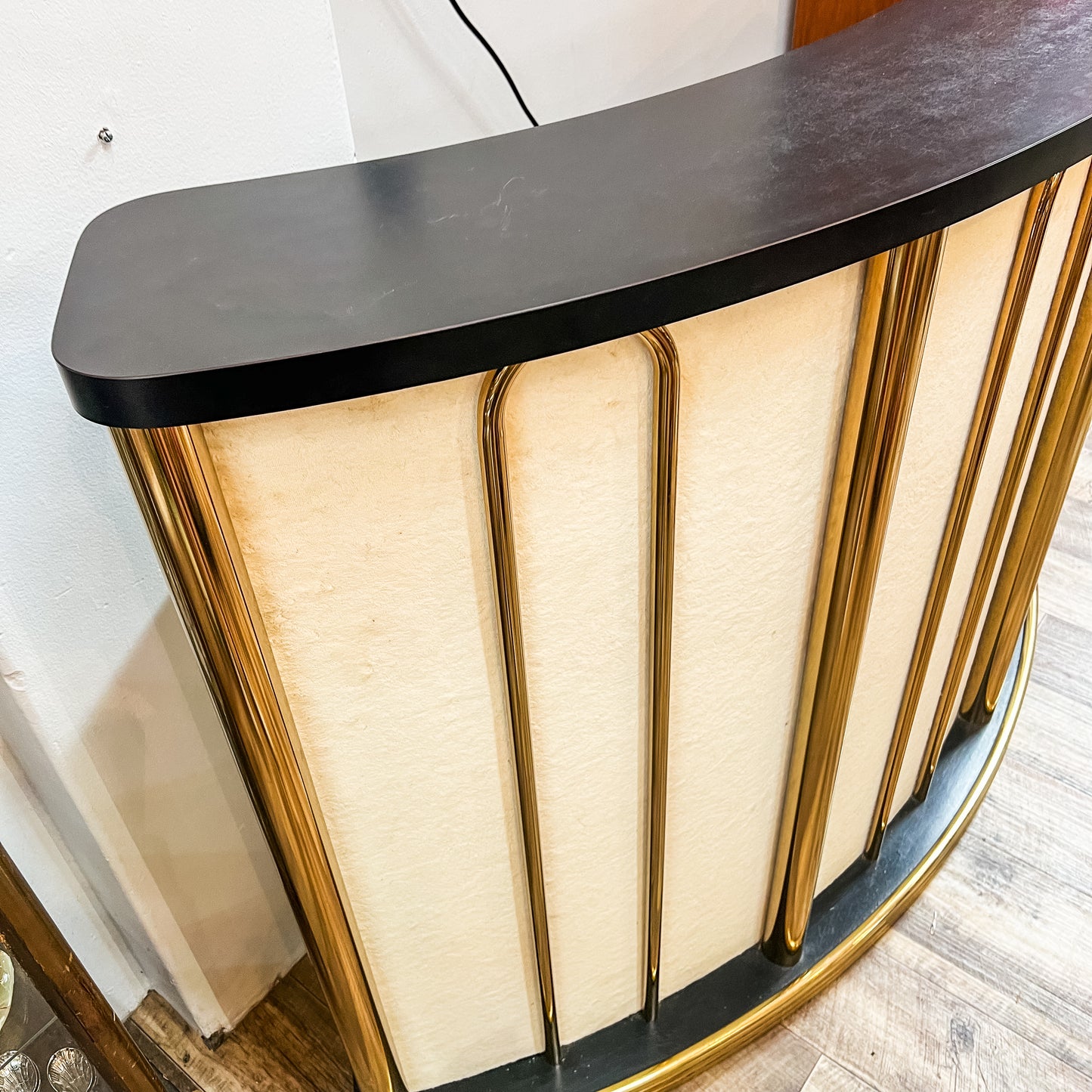 Curved Brass & Black Bar / Console Cabinet