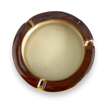 Brown and beige ceramic round ashtray